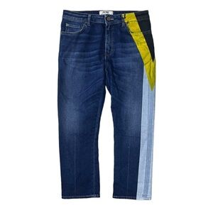 Acne Women Boyfriend Jeans - Blue with Yellow and Black Accents